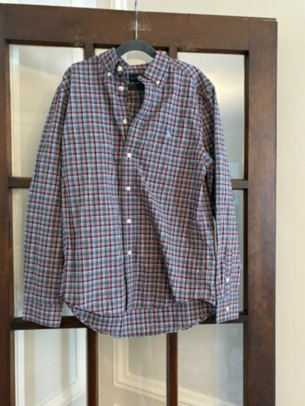 Ralph Lauren Burgundy Plaid Button-Down Shirt, Size Large (14-16)